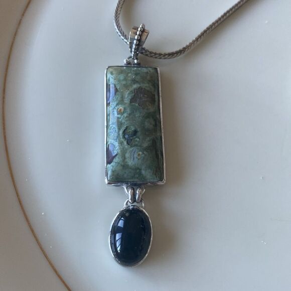 Jasper/Onyx and sterling silver set - Picture 2 of 7